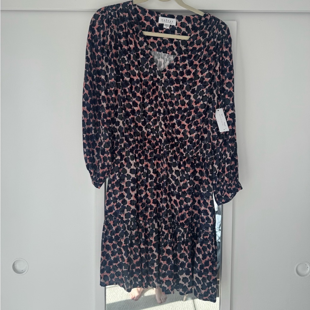 Velvet Black and Pink Long Sleeve Dress